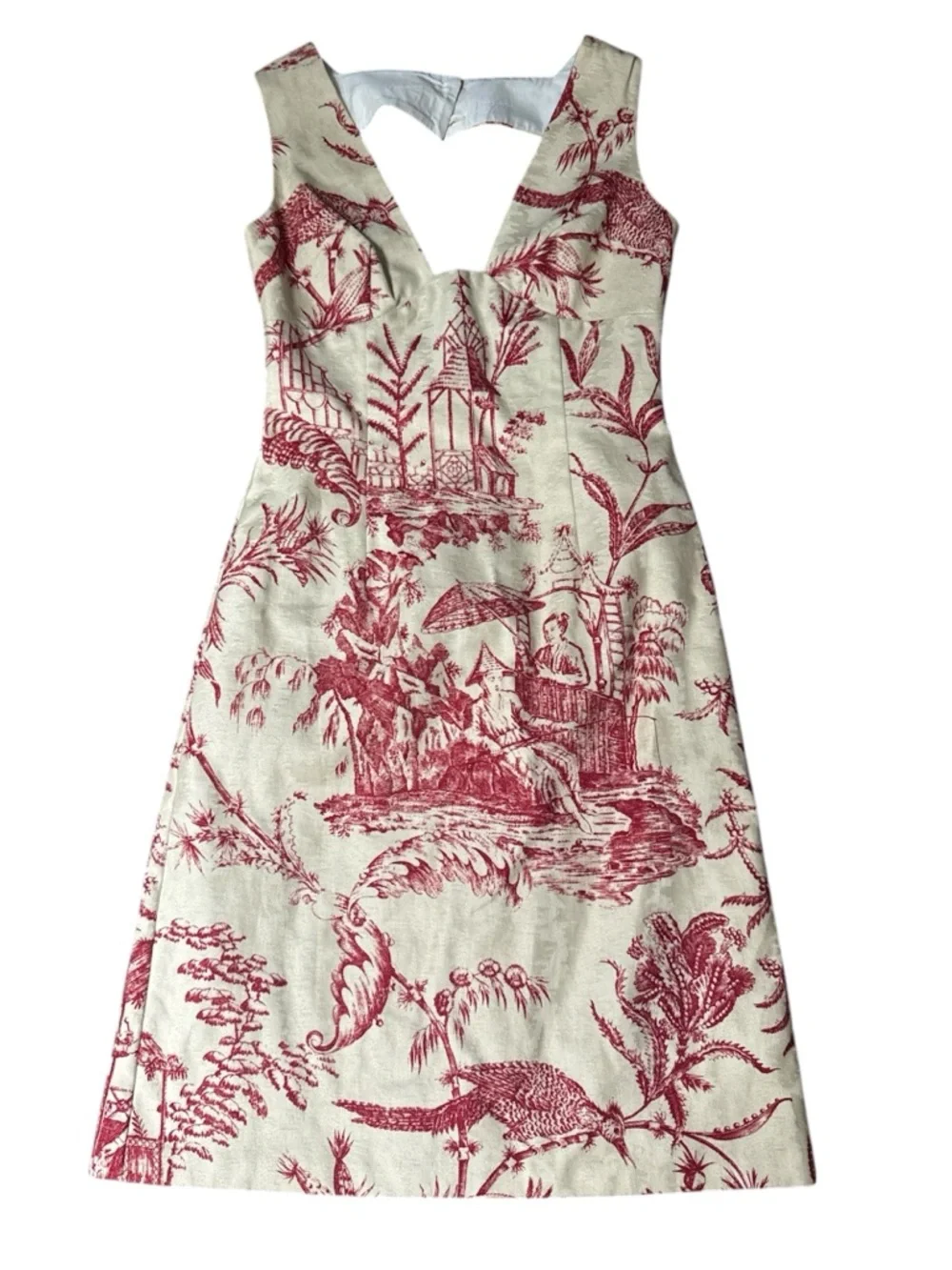 MICA Red Toile Print Mini Dress size M Cottagecore Chic European Style - Picture 2 of 6
